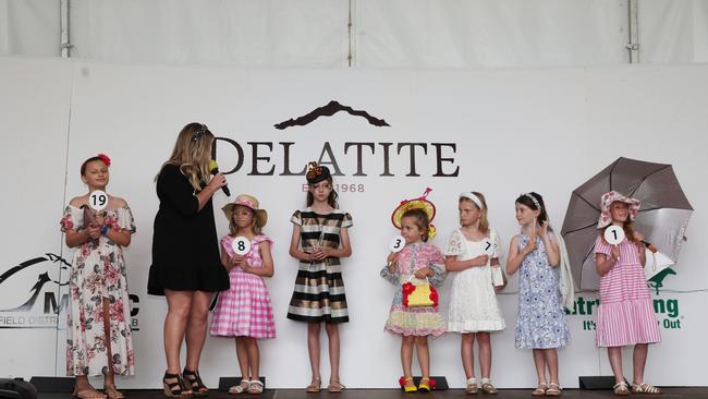 Kids participate in the fashions on the field juniors at the Mansfield Cup races. Picture: Brendan Beckett