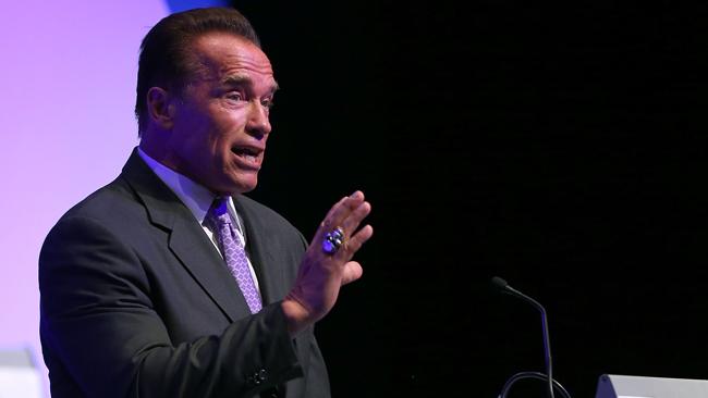 Arnold Schwarzenegger speaking at the 2013 Financial Education Summit at the Perth Convention and Exhibition Centre on Wednesday night. Picture: Paul Kane/Getty Images