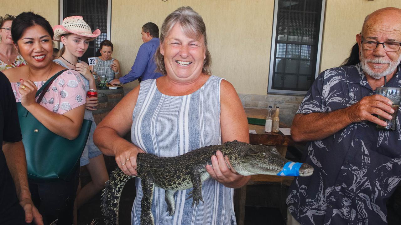 Race one winner Crocodile Dundee with his ‘owner’ Carol Fogarty. Picture: Glenn Campbell