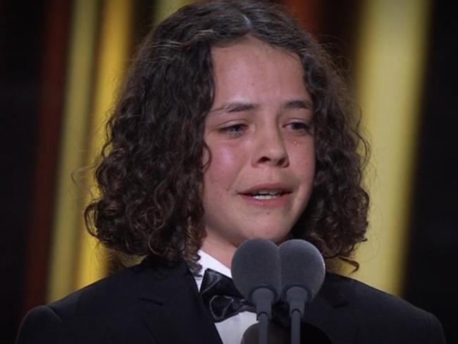 Screengrab of Felix Cameron after winning The Graeme Kennedy Award for Most popular newe Talent .Courtesy channel Seven