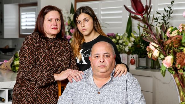 Patricia and Frank Franzoni with Giorgia, 15. Frank's father, Giuseppe Franzoni died of covid-19 on Friday. Picture: Tim Carrafa