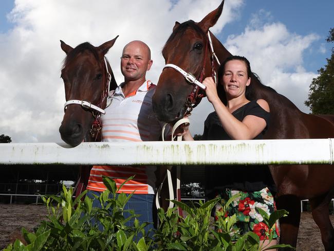 Murwillumbah trainer Matthew Dunn and wife Keira. Picture: Scott Fletcher