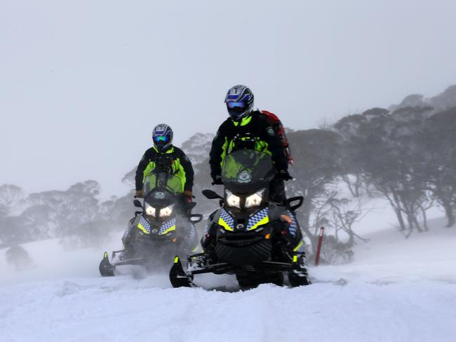 Senior Constable Daniel Draper and Dave Tickell outside of Perisher ski resort. Picture: Gary Ramage