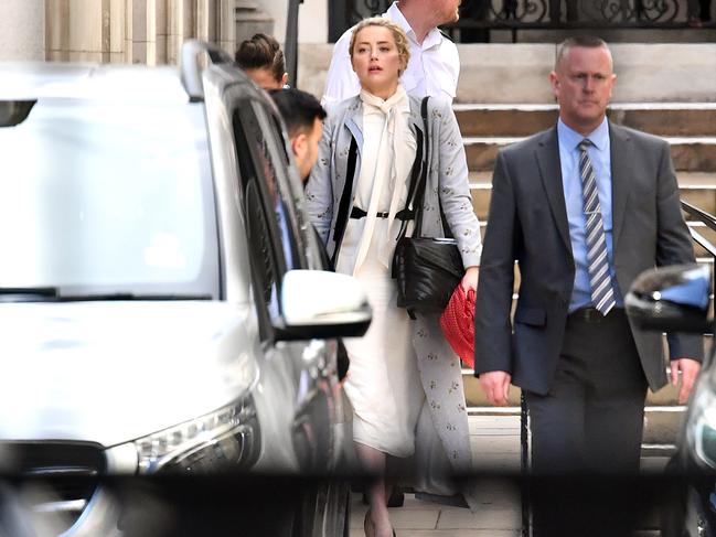 Amber Heard looks intense after a day in court. Picture: Getty