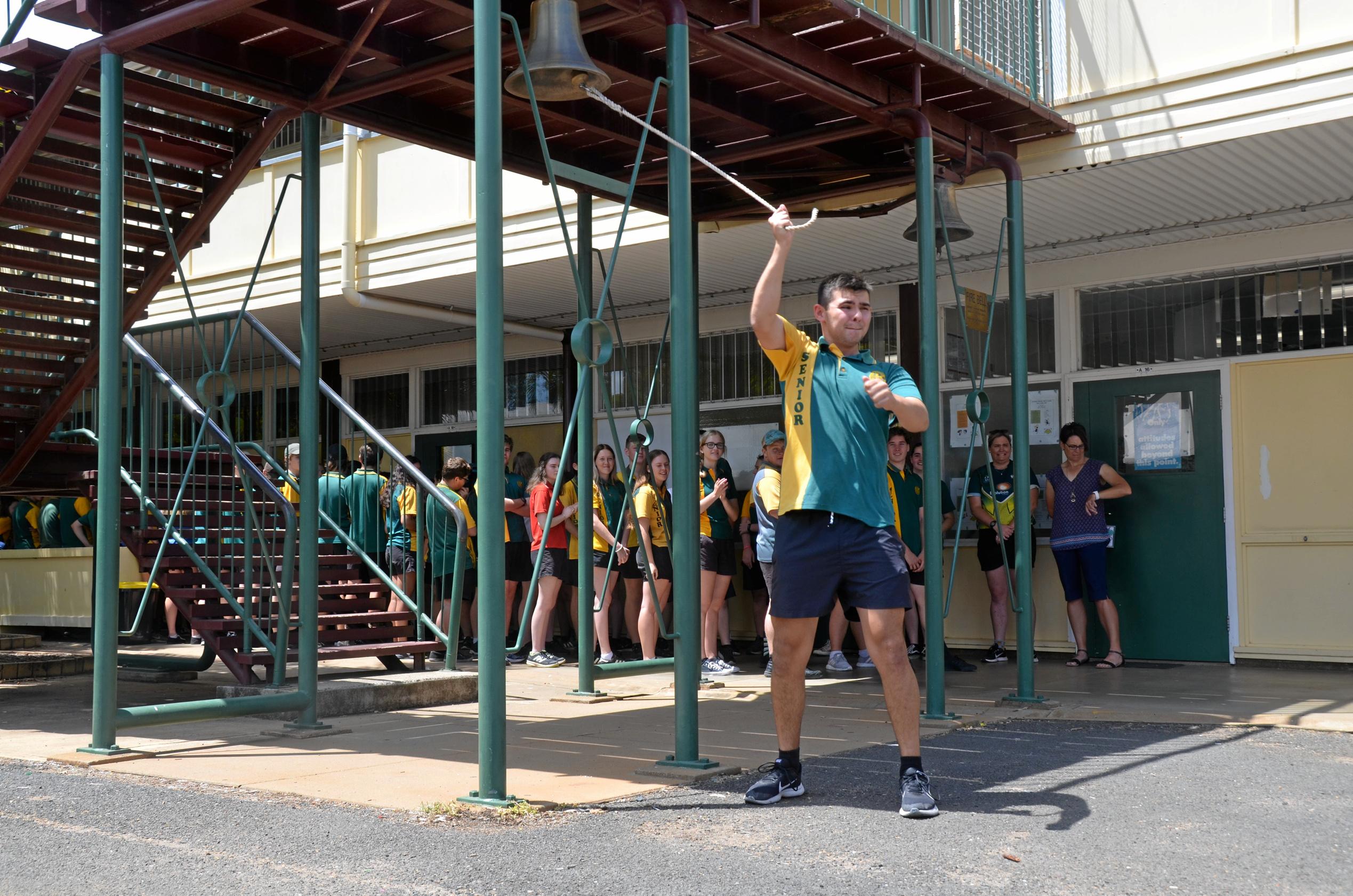 Burnett State College had 39 Year 12 graduates ring the school bell before they walked out the gates as students for the last time. Picture: Felicity Ripper