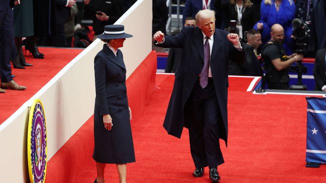 First Lady Melania Trump wore an all-American made outfit alongside her husband Donald Trump as he was sworn in as the 47th President of the United States at his historic second inauguration on Tuesday. Picture: Justin Sullivan/Getty Images