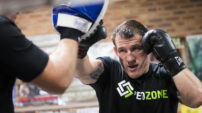 *** SUNDAY TELEGRAPH *** Paul Gallen, training at Southside Boxing Gym, Caringbah, for his fight against John Hopoate Picture: Dylan Robinson