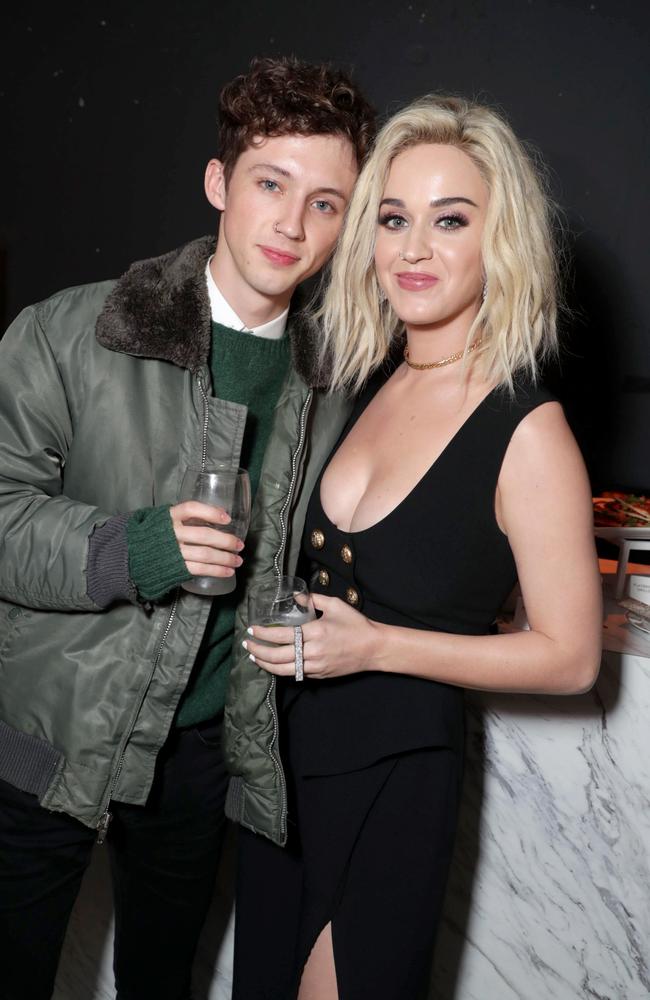 Katy Perry and Troye Sivan attend Universal Music Group’s 2017 GRAMMY after party at The Theatre at Ace Hotel on February 12, 2017 in Los Angeles, California. Picture: Splash