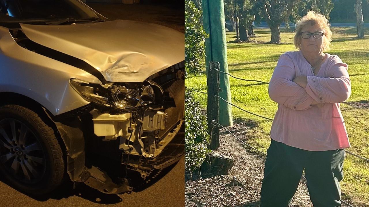 The car crash scene at Urangan (left) Hervey Bay Uber driver Julie Stephenson (right)