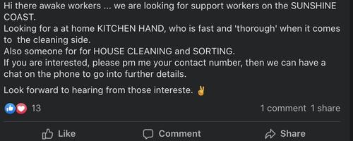 Another poster was looking for a kitchen hand on the Sunshine Coast.