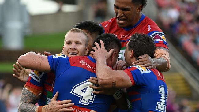 Newcastle’s forwards hammered the Bulldogs in round one. Picture: Grant Trouville/NRL Photos