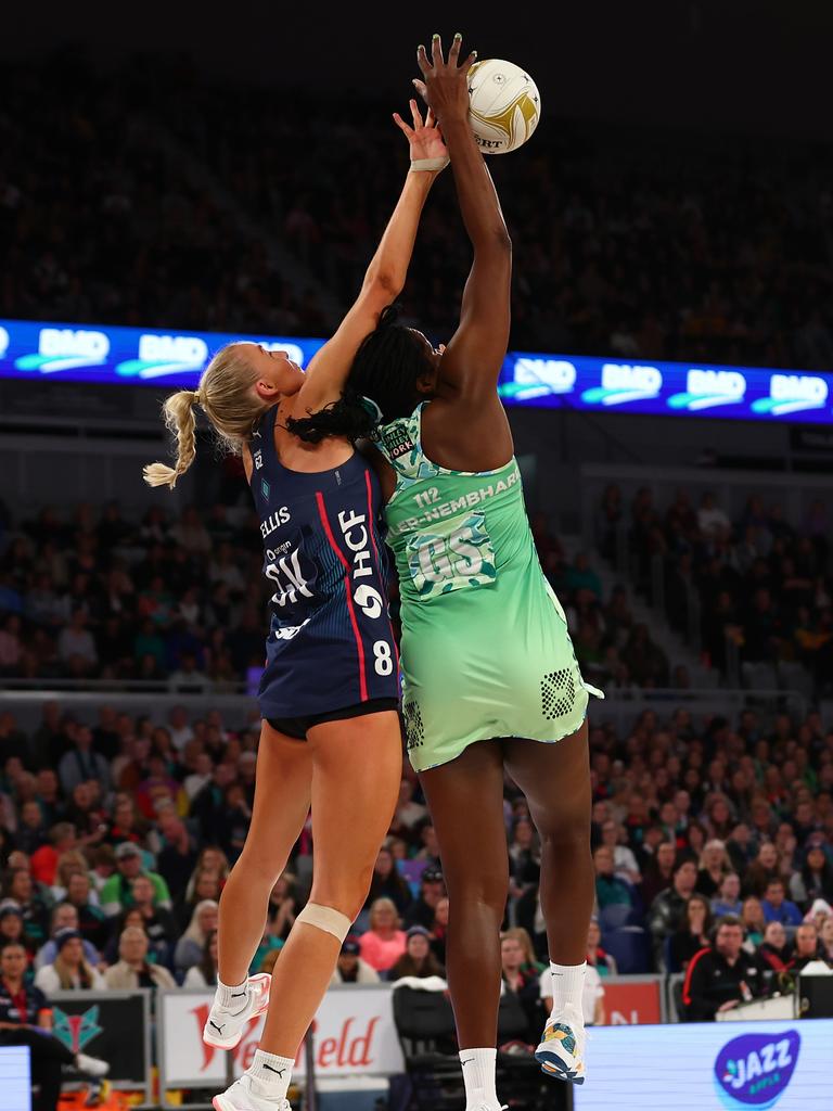 Rudi Ellis challenges Jhaniele Fowler-Nembhard in the air. Picture: Getty Images