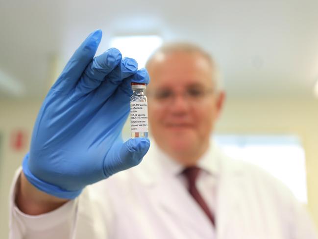 Prime Minister Scott Morrison visits the Therapeutic Goods Administration (TGA) to see their AstraZeneca batch release assessment process and thank them for their efforts over many months to assess and approve AustraliaÃ¢â¬â¢s Covic-19 vaccines. Picture: Adam Taylor