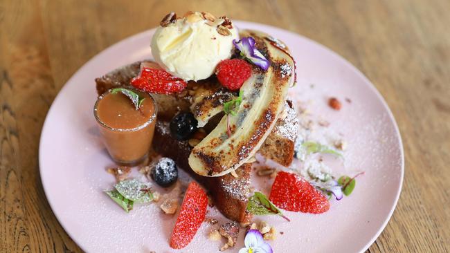 Banana bread french toast at The Shed in Parramatta. Picture: Angelo Velardo