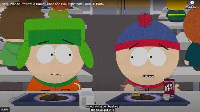 South Park is releasing an episode titled A Dumb prince and His Stupid Wife. Picture: YouTube.