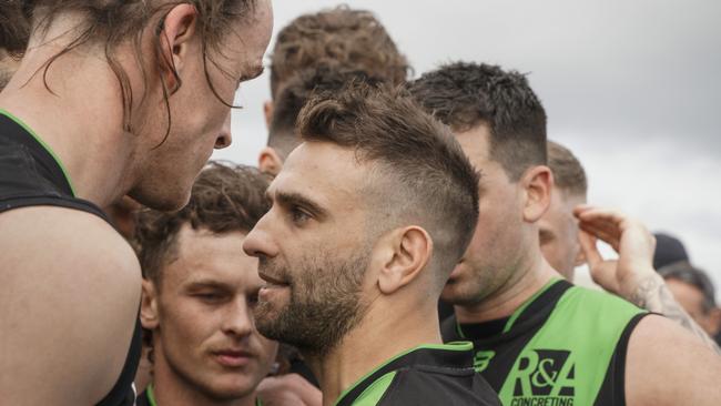 Doveton coach Michael Cardamone addressing his players. Picture: Valeriu Campan