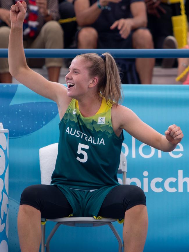 Ruby Porter celebrates during Australia’s semi-final against France. Picture: Gabriel Heusi/OIS/IOC.