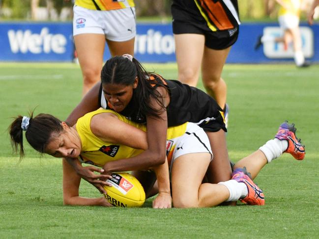 Palmerston star Janet Baird was one of the best on ground in the AFLW NAB All Stars women’s match at TIO Stadium on Friday night. Picture: AARON BLACK/AFL PHOTOS