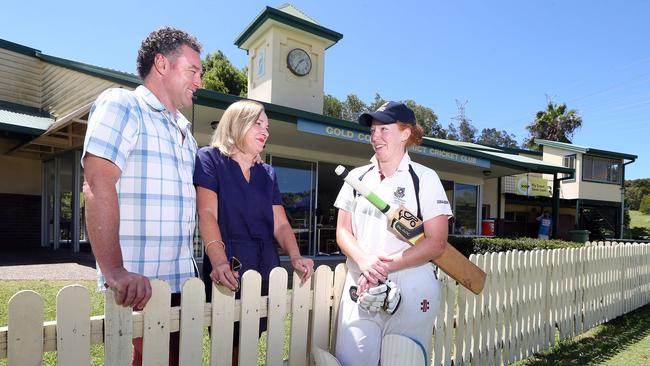 John Paul Langbroek and wife Stacey watch daughter Chloe’s cricket match at Robina. Photo: Richard Gosling