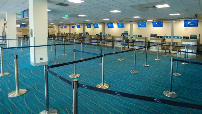 Darwin International Airport almost deserted when COVID-19 border restrictions were put it in the NT. Picture GLENN CAMPBELL