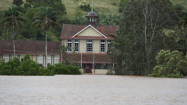 Richmond River High School engulfed during flooding.