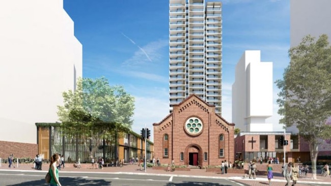 Plans for a 29-storey mixed use development were submitted by Stockland Development comprising a 132-bed residential care facility, 205 independent seniors living units, and additions to the heritage church building including 4 church presbytery units and a multi-level church hall and administration building. Picture: Parramatta Council