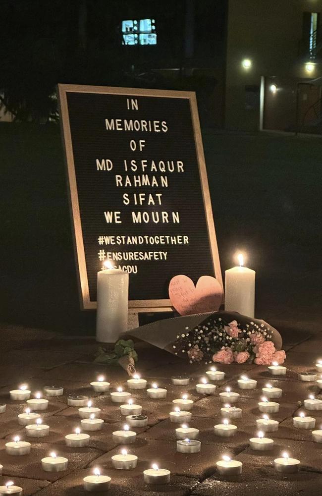 The Bangladeshi Student Association of Charles Darwin University held a vigil for Md Ishaqur Rahaman on Friday night. Picture: Facebook/Bangladeshi Student Association