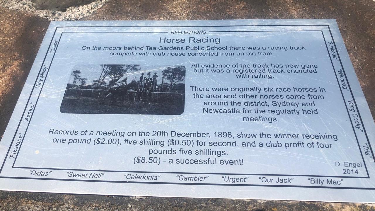 Tea Gardens plaque for at the track