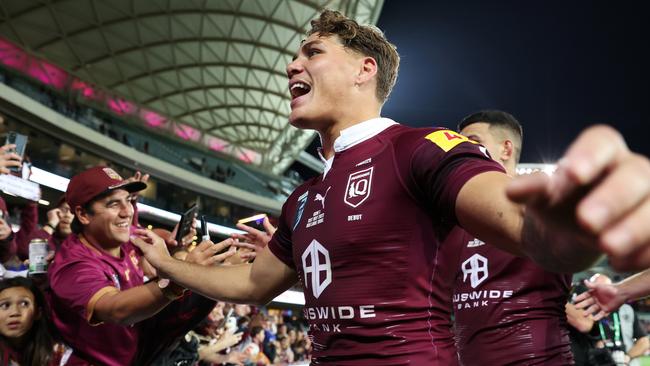 Reece Walsh was pumped after his Origin debut. Picture: Mark Kolbe/Getty