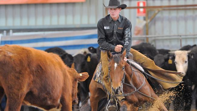 Spins Gypsy Rose in the Open Futurity final, ridden by Todd Graham.