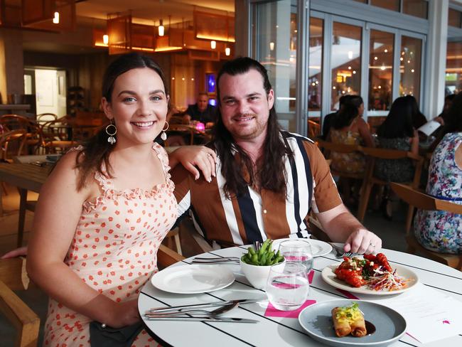 Both Cairns locals and tourists have rung in the new year with dinner to remember at the city's 5 star restaurants. Brisbane couple Natalie Gibbs and Jordan Gibbs capped off a memorable year with a New Year's Eve dinner at Paper Crane restaurant in the Riley Hotel. Picture: Brendan Radke