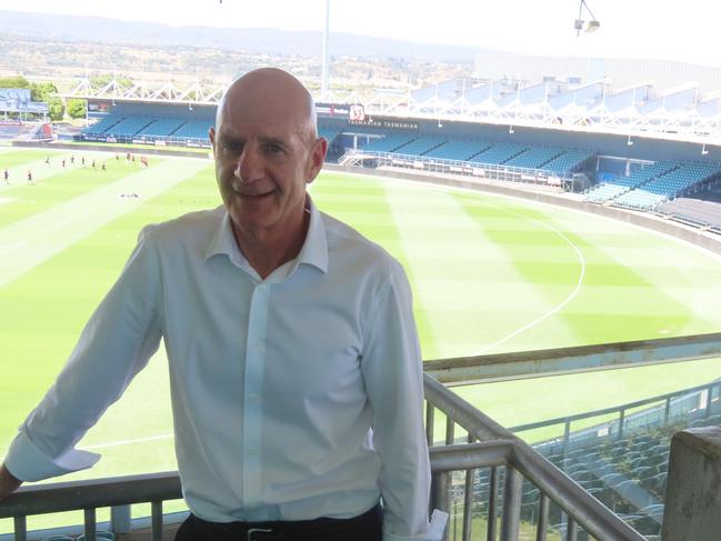 NTFA president and former premier Peter Gutwein at Launceston's UTAS Stadium. Picture: Jon Tuxworth