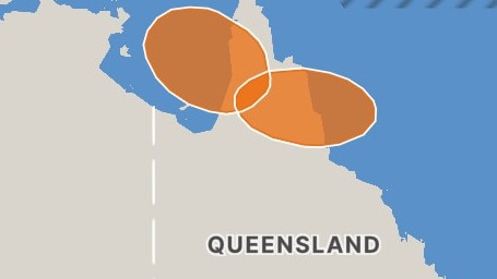 Tropical Low 13U and Tropical Low 12U are predicted to converge over the Gulf midway through next week. Picture: BOM