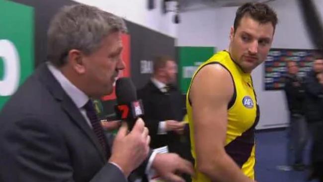 Toby Nankervis gives Brain Taylor the cold shoulder. Picture: Channel 7