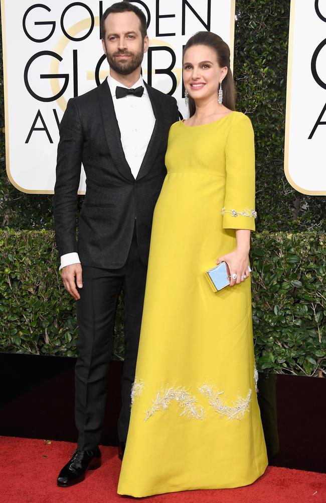 Natalie Portman (R) and Benjamin Millepied at the Golden Globe Awards. Picture: Getty Images