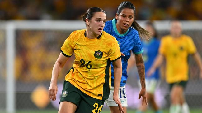 FC Twente midfielder Daniela Galic should have more opportunity in the Victorian friendlies this week after impressing in just her third Matildas appearance against Brazil. Picture: Albert Perez / Getty Images