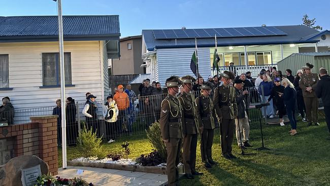 Geoff Benson announces last Anzac Day Dawn Service at Queensland Country Women’s Association hall memorial in Upper Coomera. Photo: Blair Wilkes