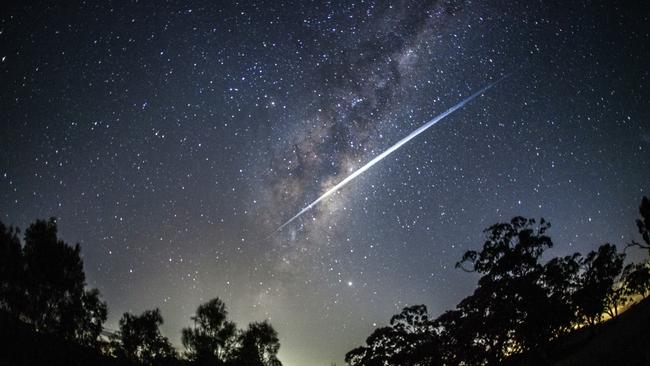 This image captured near Lethbridge shows about some of the Starlink satellites streaking through the night sky. Picture: Rodd Westwood