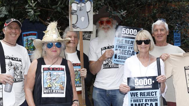 Raphael Leecass, Jenny Bannister, Jim Beatson, Paul Belin, Rob and Linda O'Brien outside the JRPP public meeting on one of two proposed West Byron developments in October, 2018.