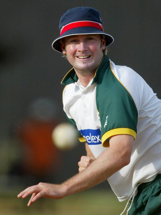 Clarke training with the Australian team in 2004 at Rangiri Dambulla Stadium. Michael Clarke bowling in the nets. pic. Phil Hillyard