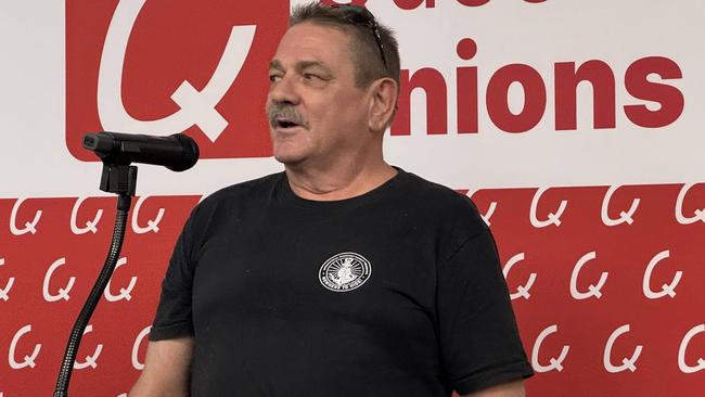 Maritime Union volunteer Gudge Richardson speaking at a Queensland Unions federal election campaign launch event in Cairns, in March.