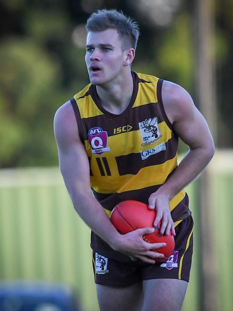 Aspley Hornets QAFL player Will O'Dwyer in action. Picture: Highflyer Images.