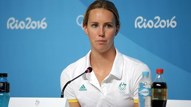 Emma McKeon of Australia speaks during a press conference.