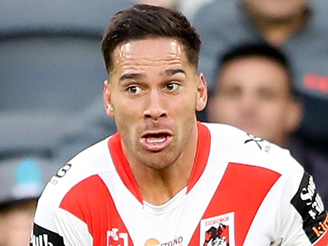 SYDNEY, AUSTRALIA - MAY 05: Corey Norman of the Dragons is tackled during the round eight NRL match between the Parramatta Eels and the St George Illawarra Dragons at Bankwest Stadium on May 05, 2019 in Sydney, Australia. (Photo by Mark Kolbe/Getty Images)