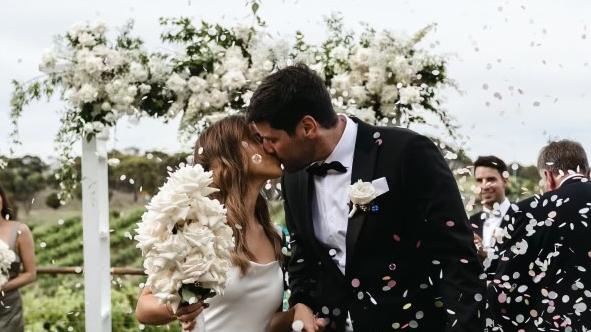 Amy Taeuber and Dale Harley got married at Simon Hackett Winery on January 13. Picture: Christina Toulantas