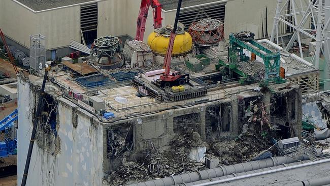 The damaged No. 4 reactor building at Fukushima Daiichi nuclear power plant in 2012. Picture: Kyodo News