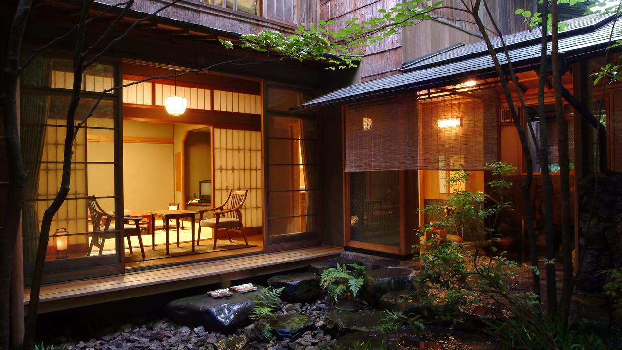 Hatsune Room private garden at Nishimuraya Honkan ryokan. Picture: Supplied.