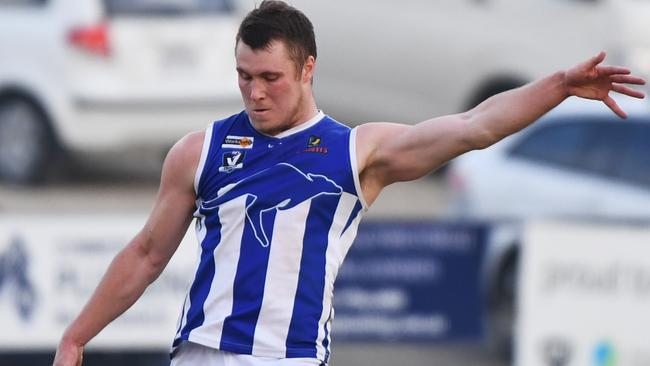 Jesse Murphy, of Langwarrin, leads the MPNFL Division 2 goalkicking with 34 majors - but will he play against Tyabb on Saturday?  Picture: James Ross