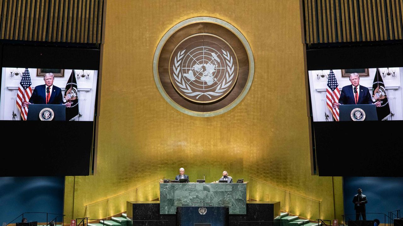 US President Donald Trump’s speech was delivered remotely. Picture: AFP Photo/United Nations/Eskinder Debebe/Handout