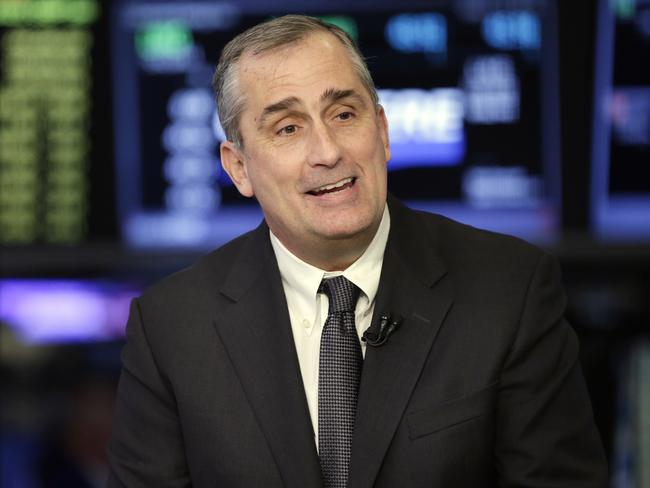 FILE- In this March 13, 2017, file photo, Intel CEO Brian Krzanich is interviewed on the floor of the New York Stock Exchange. Krzanich is resigning after the company learned of a consensual relationship that he had with an employee. Intel said Thursday, June 21, 2018, that the relationship was in violation of the company's non-fraternization policy, which applies to all managers. (AP Photo/Richard Drew, File)